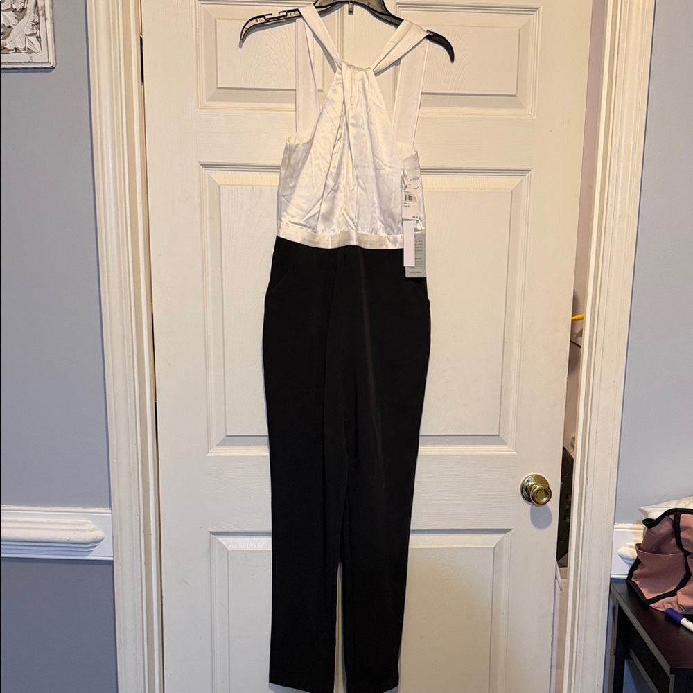 Adelyn Rae Black and White Halter Jumpsuit